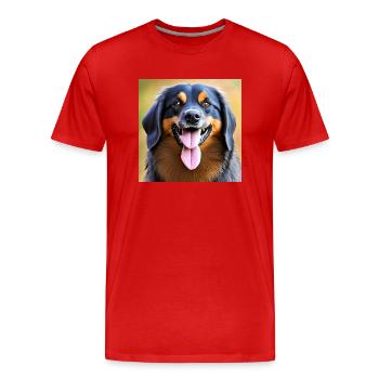 Drôle de tête de chien colorée avec deux langues - T-shirt bio Premium Homme - rouge - Devant - Damien (186cm)
