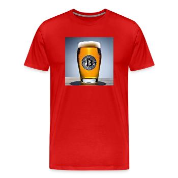 Bitcoin logo on filled beer glass - Men's Premium Organic T-Shirt - red - Front - Damien (186cm)