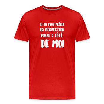 Perfection humour - T-shirt bio Premium Homme - rouge - Devant - Damien (186cm)