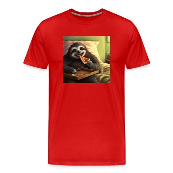 Paresseux heureux mangeant de la pizza - T-shirt bio Premium Homme - rouge - Devant - Damien (186cm)