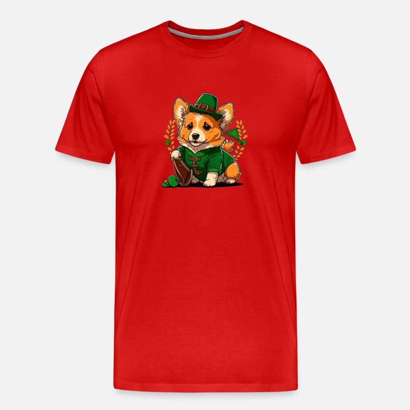 Leprechaun Corgi - Männer Premium Bio T-Shirt - Rot
