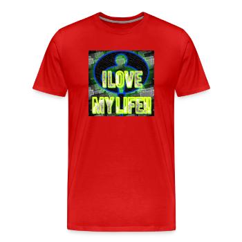 J’aime ma vie !! - Image - 2023 - T-shirt bio Premium Homme - rouge - Devant - Damien (186cm)