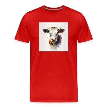 Kuh Wasserfarbe - Männer Premium Bio T-Shirt - Rot - Vorne - Damien (186cm)