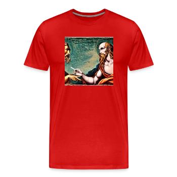 Apostel raucht eine Zigarette - Männer Premium Bio T-Shirt - Rot - Vorne - Damien (186cm)