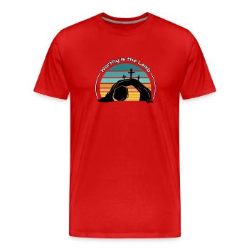 Worthy is the Lamb - Men's Premium Organic T-Shirt - red - Front - Damien (186cm)