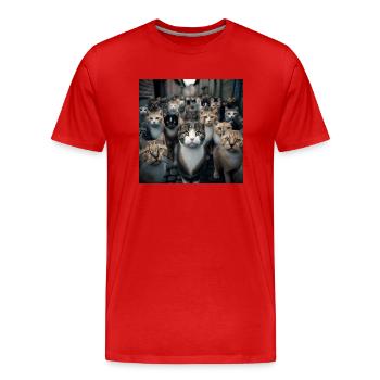 Katze Straße - Männer Premium Bio T-Shirt - Rot - Vorne - Damien (186cm)