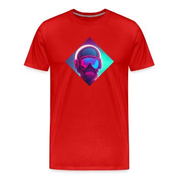 Neon Skull Rider: A Synthwave Tribute (Diamond) - Men's Premium Organic T-Shirt - red - Front - Damien (186cm)