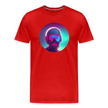 Neon Skull Rider: A Synthwave Tribute (Circle) - Men's Premium Organic T-Shirt - red - Front - Damien (186cm)