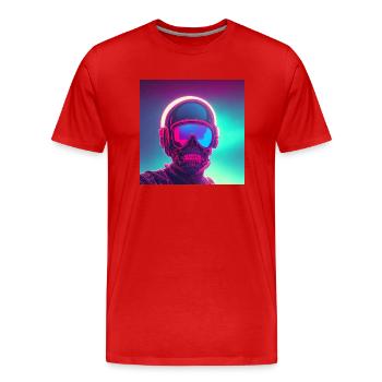 Neon Skull Rider: A Synthwave Tribute - Men's Premium Organic T-Shirt - red - Front - Damien (186cm)