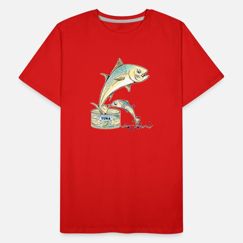 Thunfisch, der einer Blechdose entkommt Männer Premium Bio T-Shirt