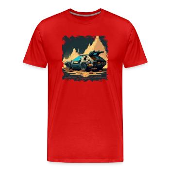 Retro Rennwagen in der Zukunft als Pixelart - Männer Premium Bio T-Shirt - Rot - Vorne - Damien (186cm)