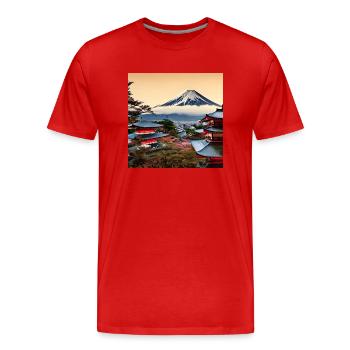 Mount Fuji in Digital Art - Männer Premium Bio T-Shirt - Rot - Vorne - Damien (186cm)