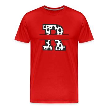 Letter R benutzerdefiniertes Kuhmuster - Männer Premium Bio T-Shirt - Rot - Vorne - Damien (186cm)