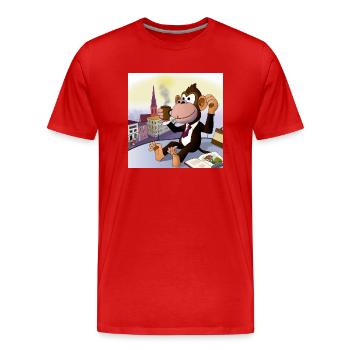 Un singe cool boit un latte macchiato au café - T-shirt bio Premium Homme - rouge - Devant - Damien (186cm)