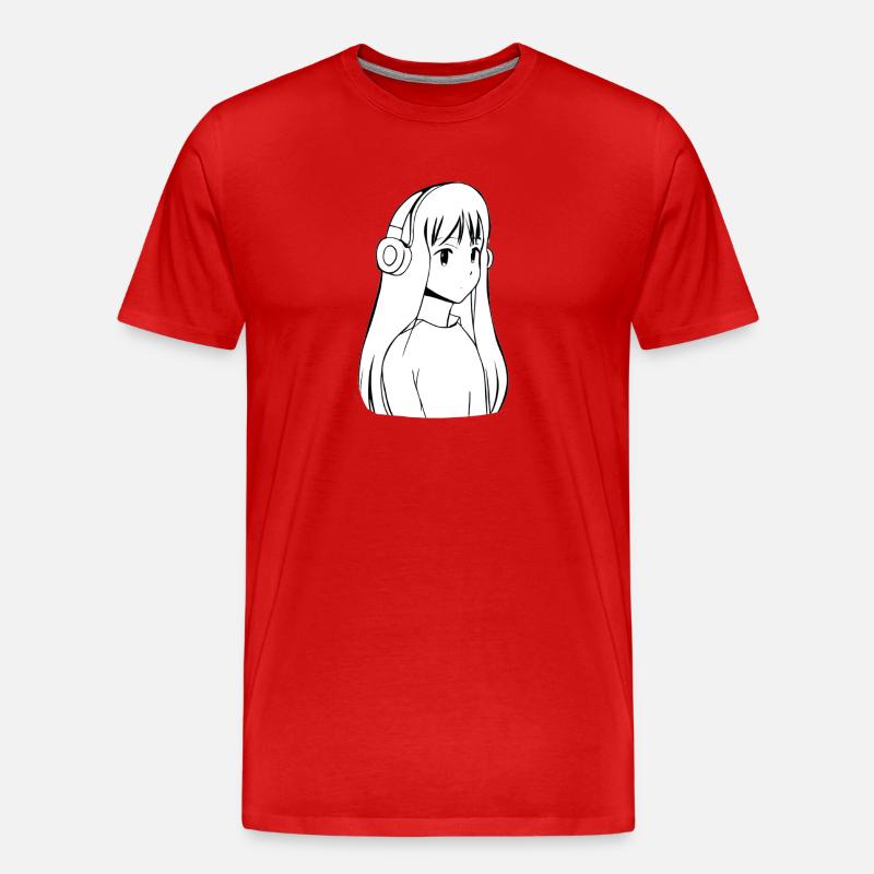 Manga Mädchen Kopfhörer - Männer Premium Bio T-Shirt - Rot