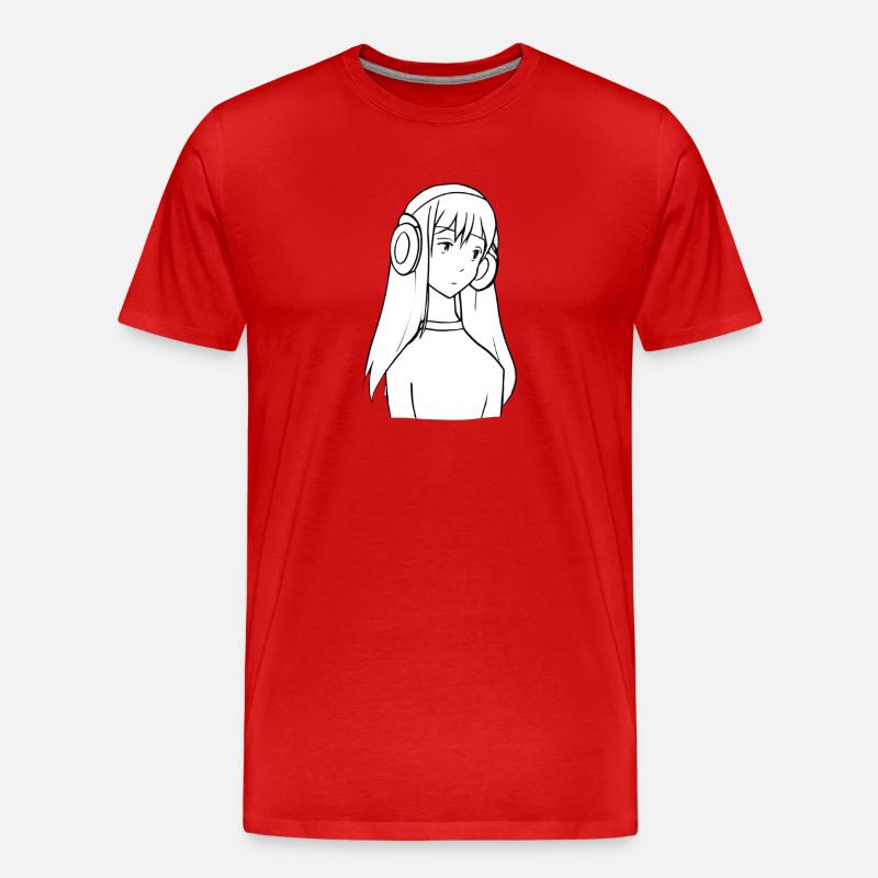 Mädchen Kopfhörer Manga Anime - Männer Premium Bio T-Shirt - Rot