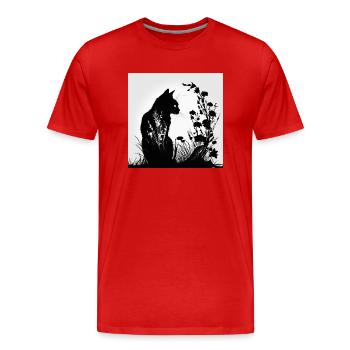 Silhouette Katze im Gras - Männer Premium Bio T-Shirt - Rot - Vorne - Damien (186cm)