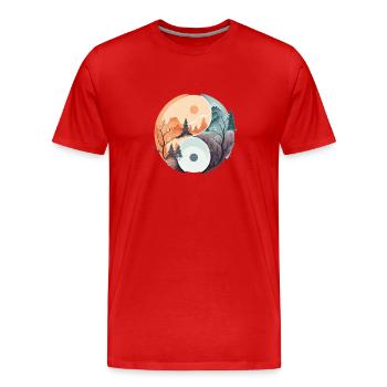 Ying Yang - Montagnes / Plage - T-shirt bio Premium Homme - rouge - Devant - Damien (186cm)