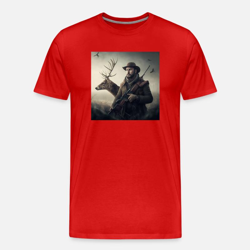 Jäger und Hirsch Geschenk - Männer Premium Bio T-Shirt - Rot