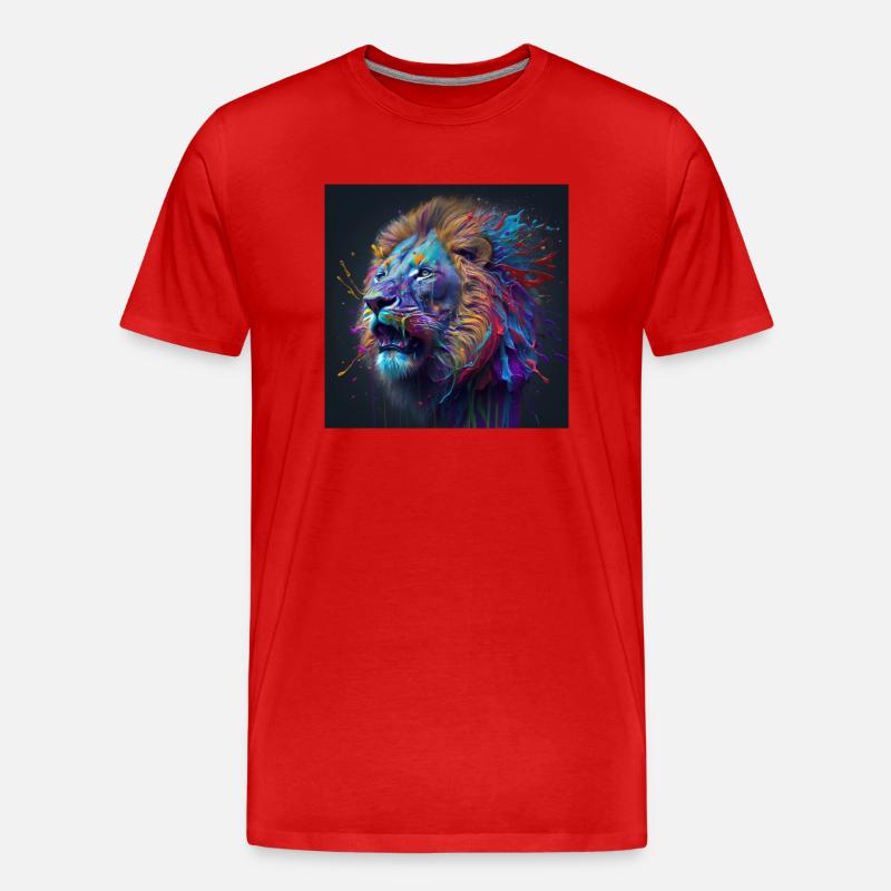 Farbiger Löwe, einzigartiges Design - Männer Premium Bio T-Shirt - Rot