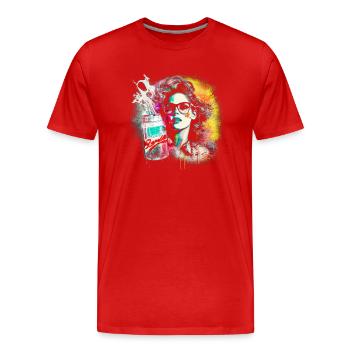 Retro 80s Woman mit Airbrush Details, Getränkedose - Männer Premium Bio T-Shirt - Rot - Vorne - Damien (186cm)