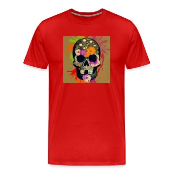 Crâne avec bijoux en fleurs - T-shirt bio Premium Homme - rouge - Devant - Damien (186cm)