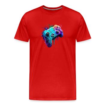 Neon Gaming Controller / Kontroller - Männer Premium Bio T-Shirt - Rot - Vorne - Damien (186cm)