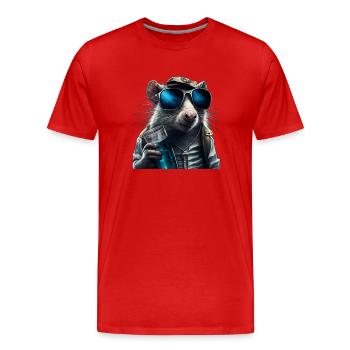 A rat with glasses and a mysterious drink - Men's Premium Organic T-Shirt - red - Front - Damien (186cm)