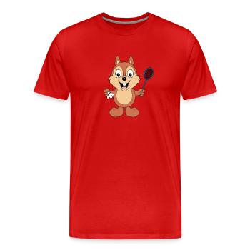 EICHHÖRNCHEN - BADMINTON - FEDERBALL - SPORT - Männer Premium Bio T-Shirt - Rot - Vorne - Damien (186cm)