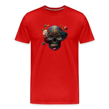 Floral skull, nature takes back its rights - Men's Premium Organic T-Shirt - red - Front - Damien (186cm)