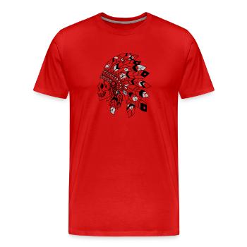Skull with black and grey Indian headdress - Men's Premium Organic T-Shirt - red - Front - Damien (186cm)