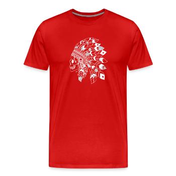 Totenkopf mit weißem und grauem indischen Kopfschmuck - Männer Premium Bio T-Shirt - Rot - Vorne - Damien (186cm)