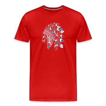 crâne avec coiffe indienne blanc et bleu - T-shirt bio Premium Homme - rouge - Devant - Damien (186cm)