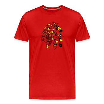 Totenkopf mit schwarz-gelbem indischen Kopfschmuck - Männer Premium Bio T-Shirt - Rot - Vorne - Damien (186cm)