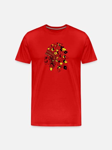 Skull with black and yellow Indian headdress - Men's Premium Organic T-Shirt - red