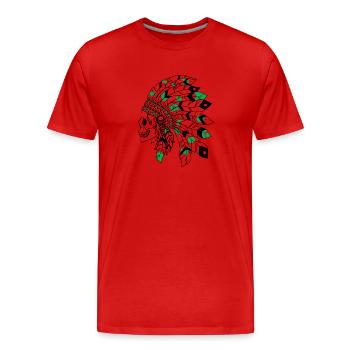 skull with black and green Indian headdress - Men's Premium Organic T-Shirt - red - Front - Damien (186cm)