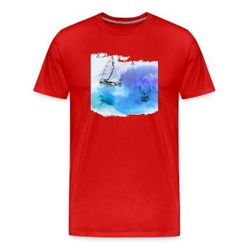 Watercolour: Adventure Ocean - Men's Premium Organic T-Shirt - red - Front - Damien (186cm)