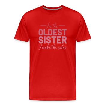 Je suis la sœur aînée je fais les règles - T-shirt bio Premium Homme - rouge - Devant - Damien (186cm)