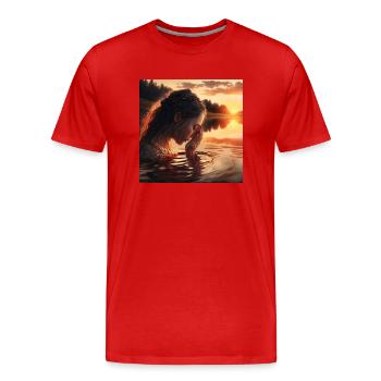 Foto einer badenden Frau - Männer Premium Bio T-Shirt - Rot - Vorne - Damien (186cm)