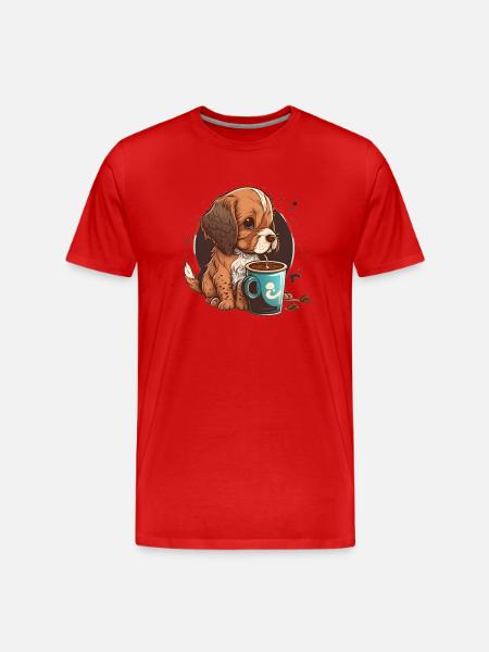 Cute Dog Drinking Coffee - Men's Premium Organic T-Shirt - red