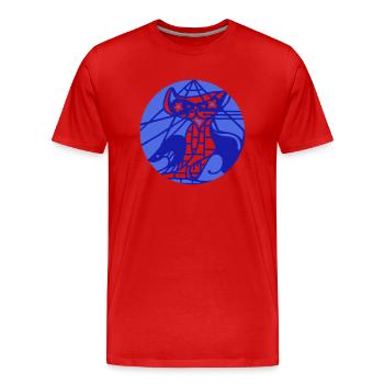 Chanson du Sphinx. Chat mystique et pyramide - T-shirt bio Premium Homme - rouge - Devant - Damien (186cm)