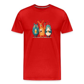 Drôle de fête des animaux de la forêt avec de la bière - T-shirt bio Premium Homme - rouge - Devant - Damien (186cm)