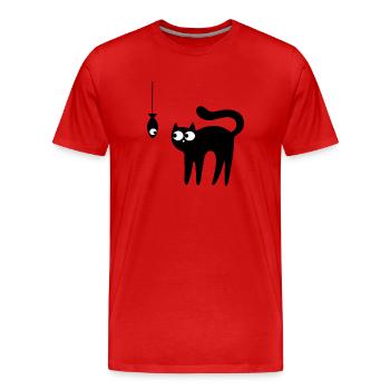 Chat et poisson - T-shirt bio Premium Homme - rouge - Devant - Damien (186cm)