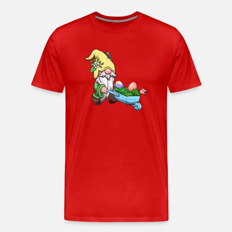 Ostergartenzwerg mit Schubkarre - Männer Premium Bio T-Shirt - Rot