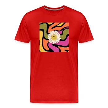Happy Retro Flower Power - Männer Premium Bio T-Shirt - Rot - Vorne - Damien (186cm)