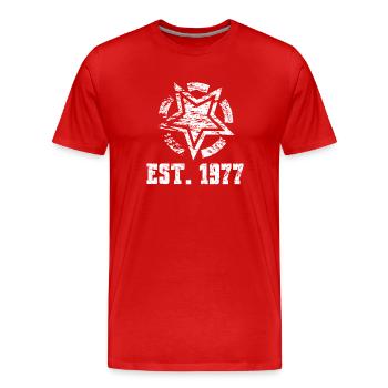 1977 Rétro de l’année de naissance - T-shirt bio Premium Homme - rouge - Devant - Damien (186cm)