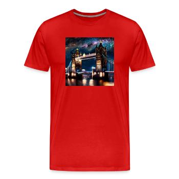 Tower Bridge London Nachts - Männer Premium Bio T-Shirt - Rot - Vorne - Damien (186cm)