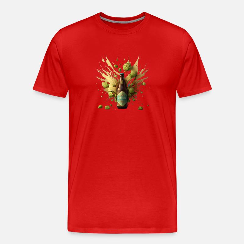 Bierflasche vor Hopfen explosion - Männer Premium Bio T-Shirt - Rot