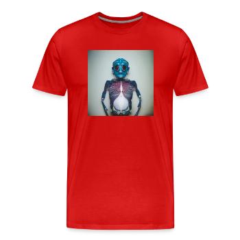 Fotografisches Portrait blaues Insekt - Männer Premium Bio T-Shirt - Rot - Vorne - Damien (186cm)