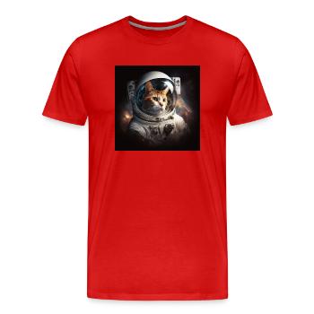 Astro Cat, Spacecat, Generative AI - Men's Premium Organic T-Shirt - red - Front - Damien (186cm)